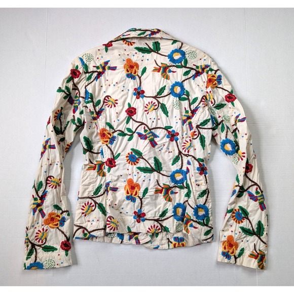 Johnny Was Blazer Womens Small Embroidered Birds Flowers Buttoned Floral White‎ - Picture 9 of 9